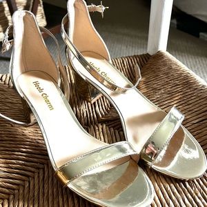 Gold mirror disco Y2K strappy sandal block heels